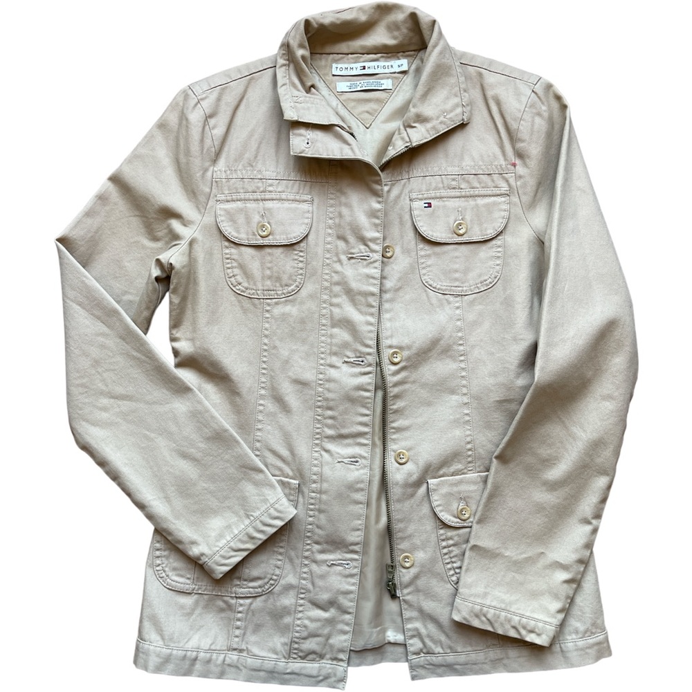 Tommy Hilfiger  100 percent cotton button down khaki jacket in size s. Womens